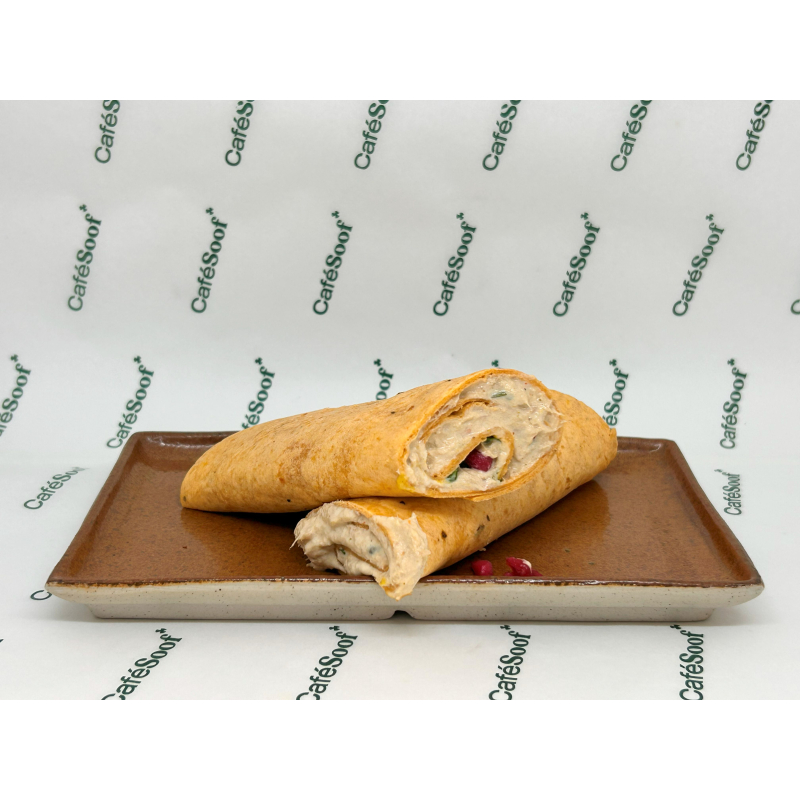 Wrap Tonijn met tahini-yoghurtsaus, granaatappel en munt 