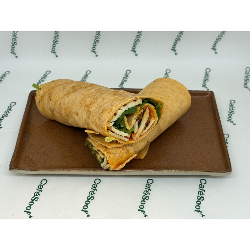 Geroosterde Paprika Wrap met halloumi en harissa